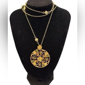 Nolan Miller Glamour Collection Rhinestone Circle Flower Pendant Necklace